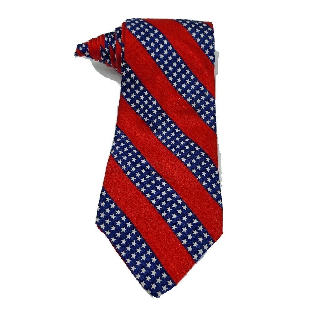 American Traditions Tie Stars and Stripes 100% Silk Made in USA Vtg 3 3/4 X 61